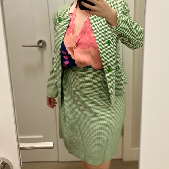 2 piece set blazer skirt gingham green - Picture 4 of 16